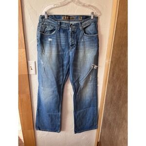 BKE Tyler Mens Straight Leg Blue Denim Jeans Size 36 Distressed‎ Ripped
